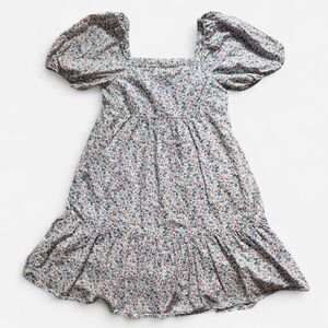 Uniqlo Purple and Blue Floral Babydoll Dress with Puff Sleeves (Size XS)